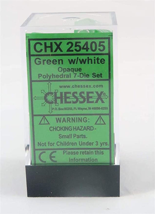 Terningsett Opaque Poly Green/White (7)